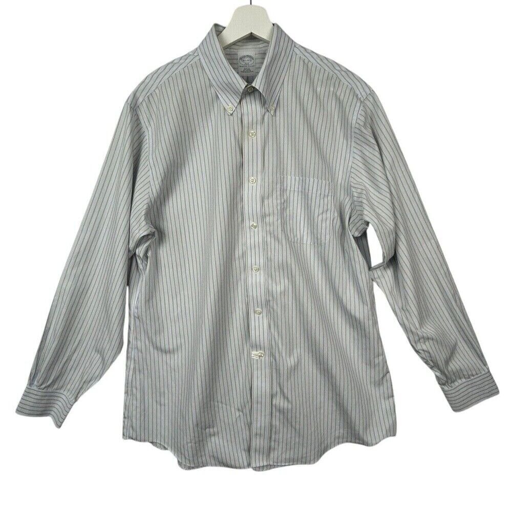 Brooks Brothers Shirt Mens 16.5-4/5 Slim Fit Non-Iron Stripe Original Polo Blue‎